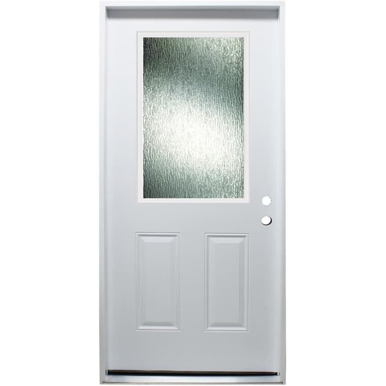34" x 80" Left Hand Polytech Steel Door, with 22" x 36" Privacy Rain Lite