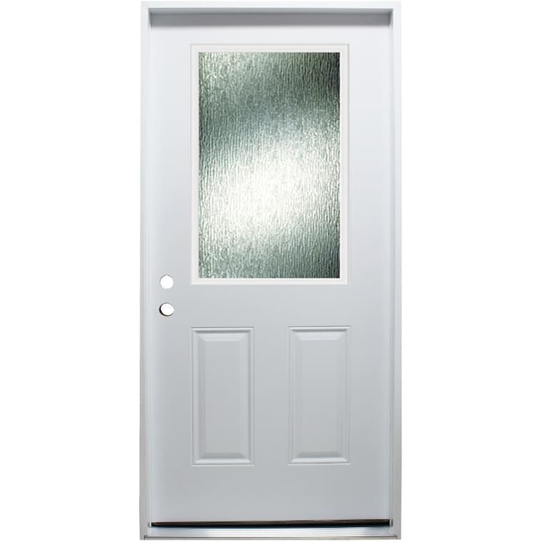 34" x 80" Right Hand Polytech Steel Door, with 22" x 36" Privacy Rain Lite