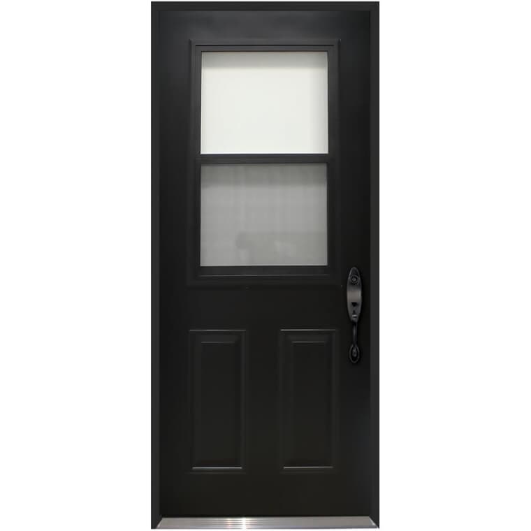Porte en acier noire et blanche de 34 po x 80 po à ouverture à gauche, avec fenêtre ouvrante de 22 po x 36 po