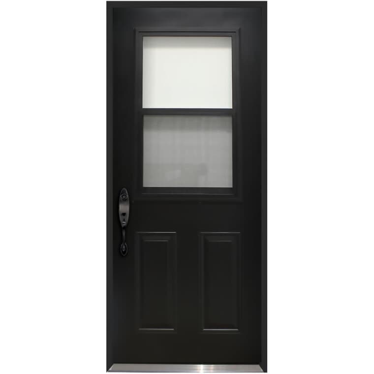 Porte en acier noire et blanche de 34 po x 80 po à ouverture à droite, avec fenêtre ouvrante de 22 po x 36 po