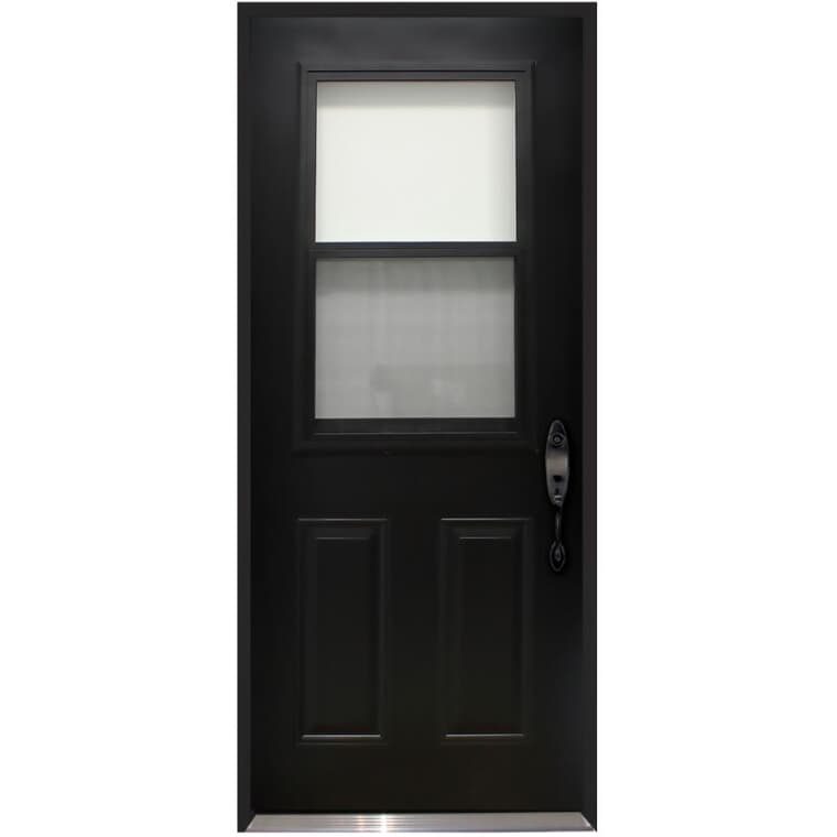 Porte en acier noire et blanche avec insertion de 36 po x 80 po à ouverture à gauche, avec fenêtre de 22 po x 36 po