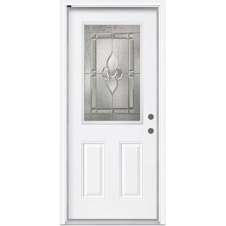 32" x 80" Left Hand Double Drilled Steel Door - with 22" x 36" Nouveau Insert + 4-9/16" Finger Joint Primed Pine