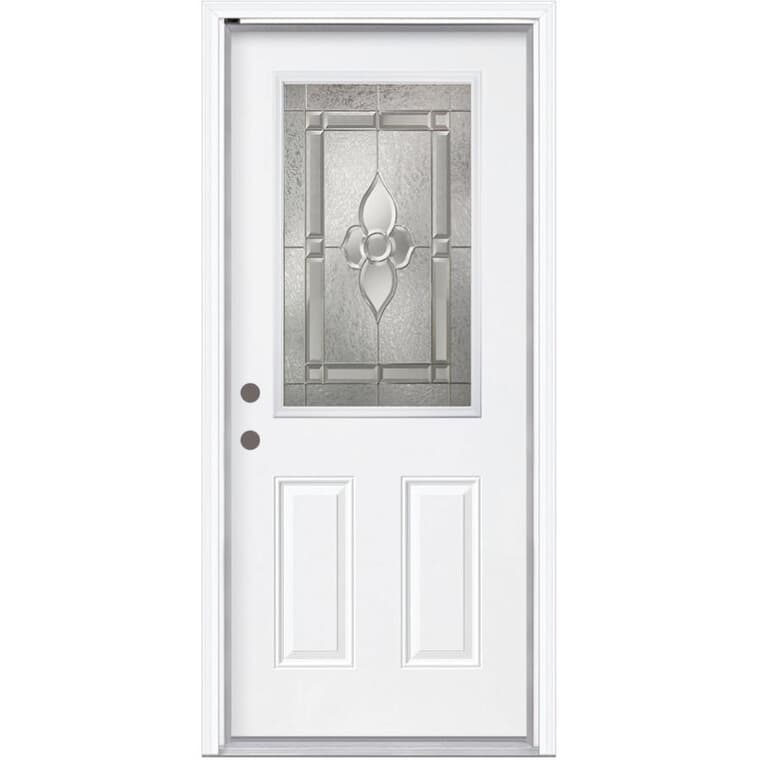 32" x 80" Right Hand Double Drilled Steel Door - with 22" x 36" Nouveau Insert + 4-9/16" Finger Joint Primed Pine