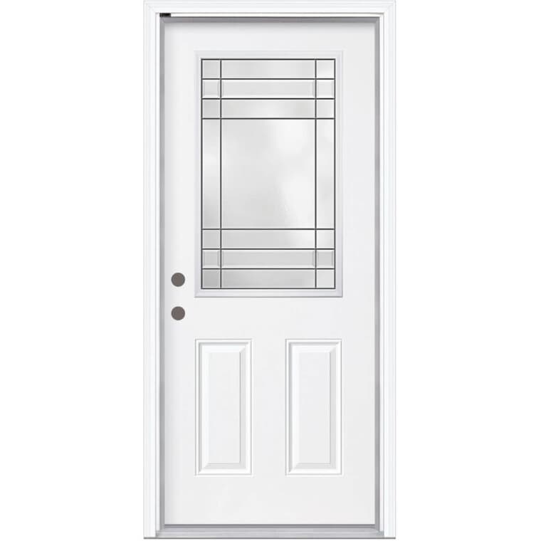 36" x 80" Right Hand Double Drilled Steel Door - with 22" x 36" Celeste Insert + 4-9/16" Finger Joint Primed Pine