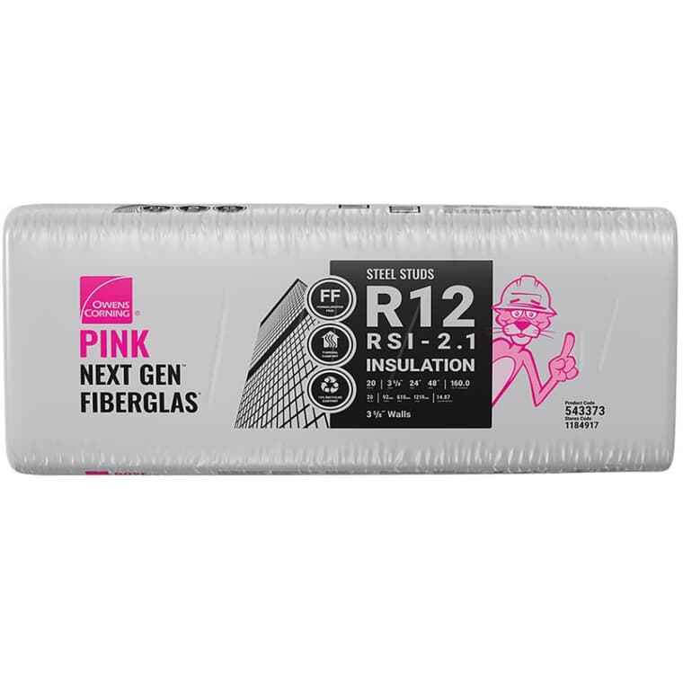 R12 x 24" Steel Stud Pink Insulation, covers 160 sq. ft.