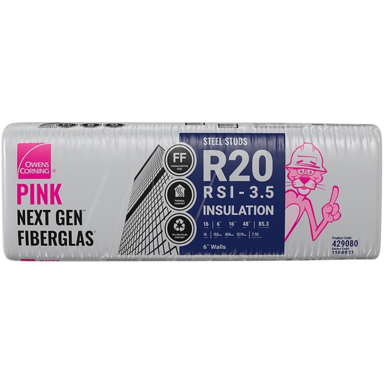 R20 x 16" Steel Stud Pink Insulation, covers 85.3 sq. ft.
