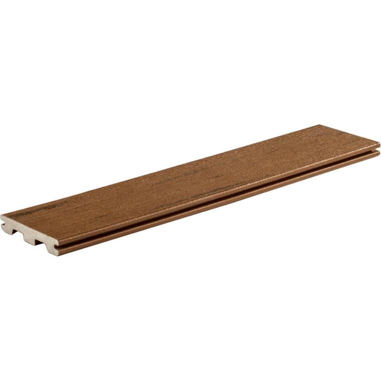 Planche de terrasse de 1 po x 5-1/2 po x 12 pi avec rebord rainuré, chêne brun