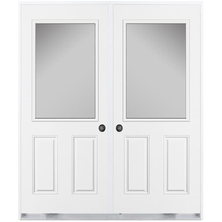 32" x 80" Right Hand Outswing Double Shed Steel Door, with 22" x 36" Clear Lite