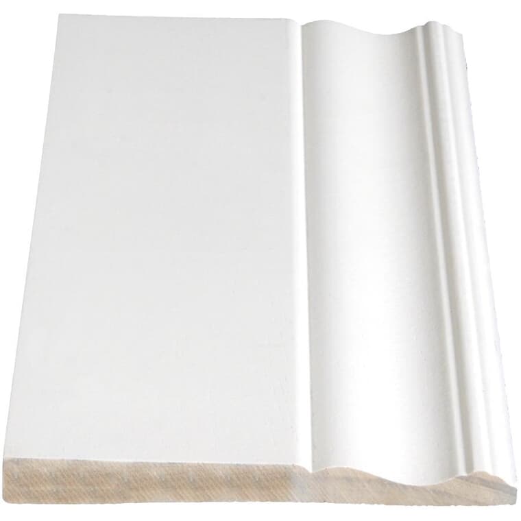 9/16" x 5-1/4" Finger Jointed Pine Primed Baseboard Moulding, by Linear Foot