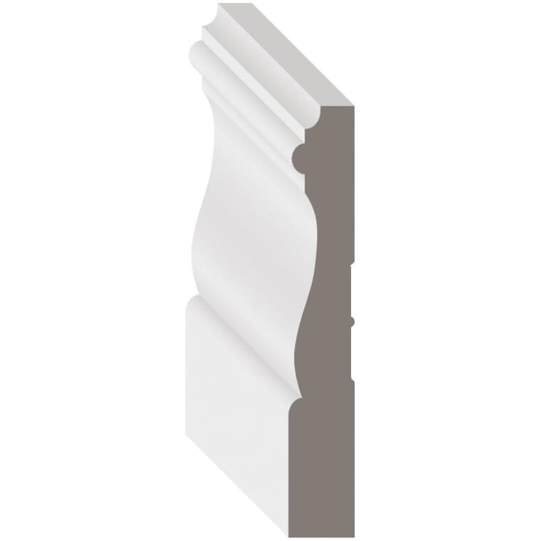 3/8" x 3-1/4" Finger Jointed Pine Primed Baseboard Heritage Moulding, by Linear Foot