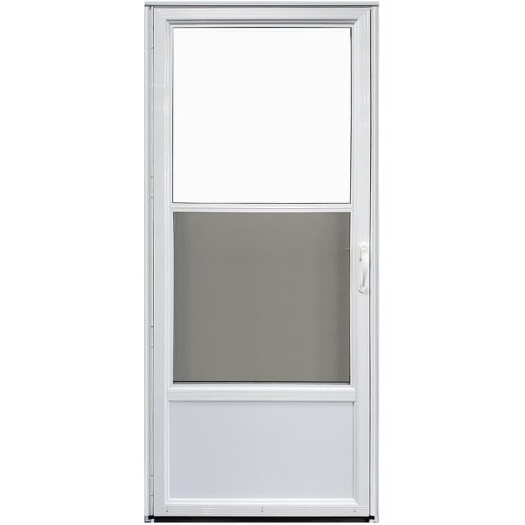 32" x 80" Self-Storing Left Hand 2 Lite Aluminum Storm Door - Non-Retractable, White