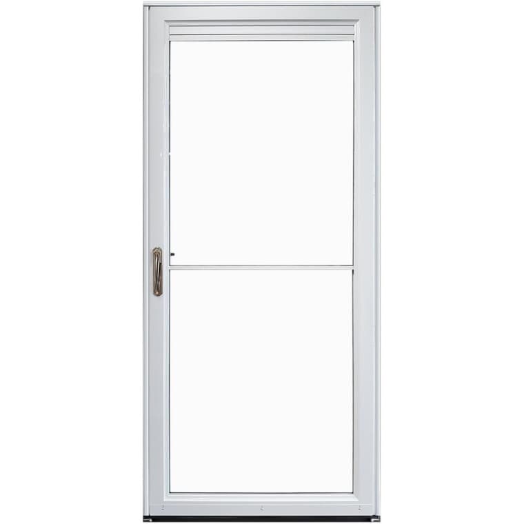 Contre-porte autorétractable en aluminium de 34 po x 80 po à ouverture à droite avec 2 fenêtres complètes, blanc