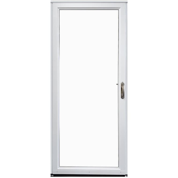 Contre-porte en aluminium de 34 po x 80 po à ouverture à gauche avec 1 fenêtre complète et moustiquaire amovible, blanc