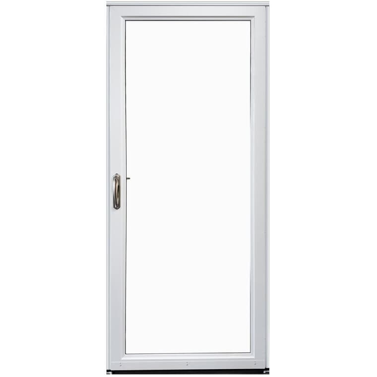 Contre-porte en aluminium de 34 po x 80 po à ouverture à droite avec 1 fenêtre complète et moustiquaire amovible, blanc