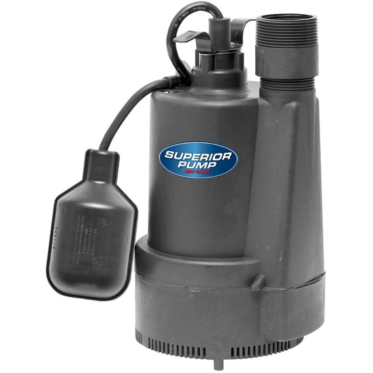 1/3 HP Submersible Thermoplastic Sump Pump - with Tethered Float Switch