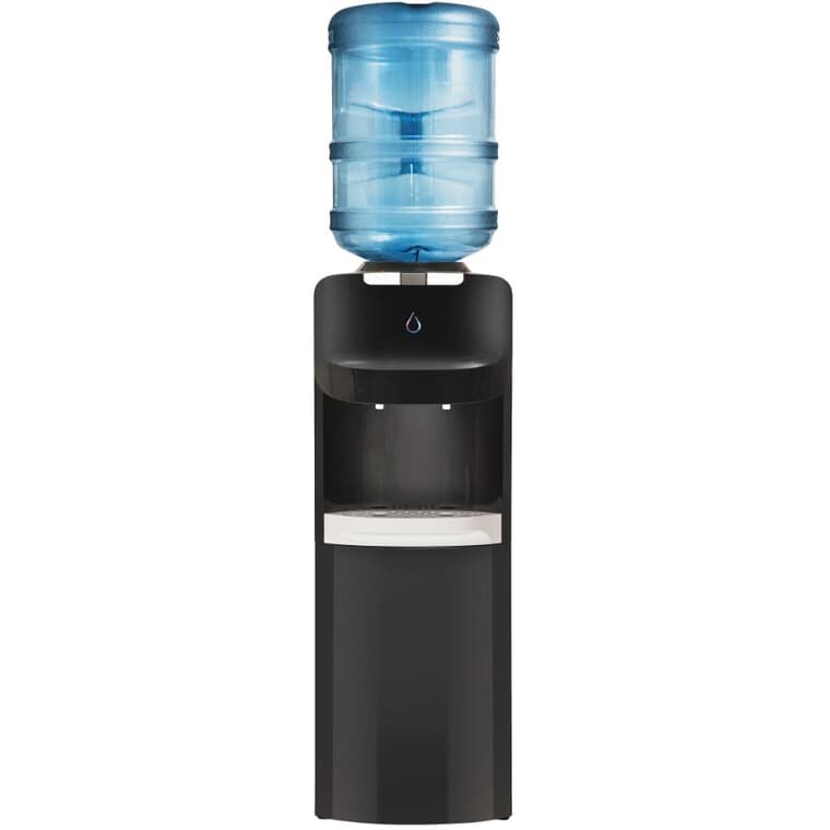 Distributeur d'eau chaude et froide à chargement par le haut, acier inoxydable et noir