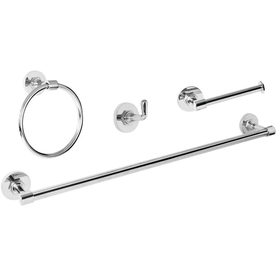 Bathroom Accessories Set Brushed Nickel 5 Piece High-Grade w/ Mounting Template 