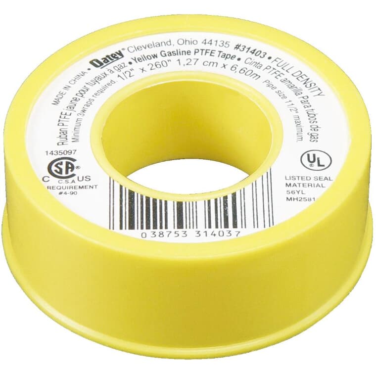 1/2" x 260" Yellow Gasline Pipe Thread Tape