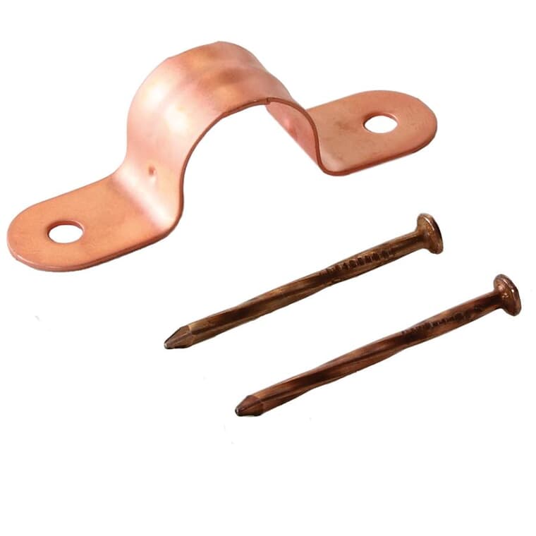 1/2" Copper Plated Pipe Straps with Nails - 10 Pack