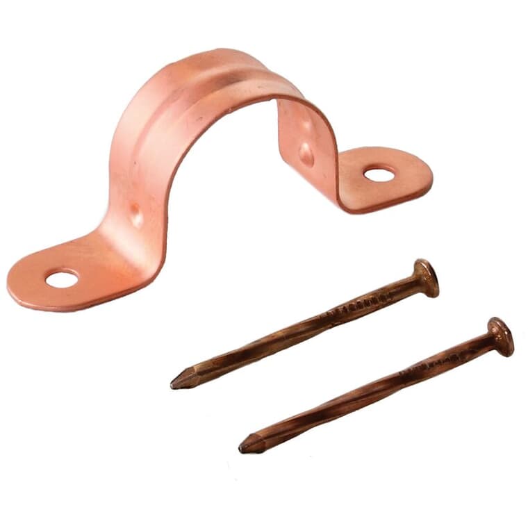 3/4" Copper Plated Pipe Straps with Nails - 10 Pack