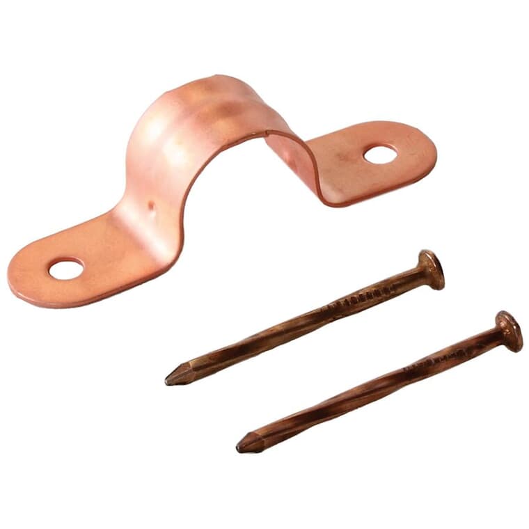 1/2" Copper Plated Pipe Straps with Nails - 100 Pack