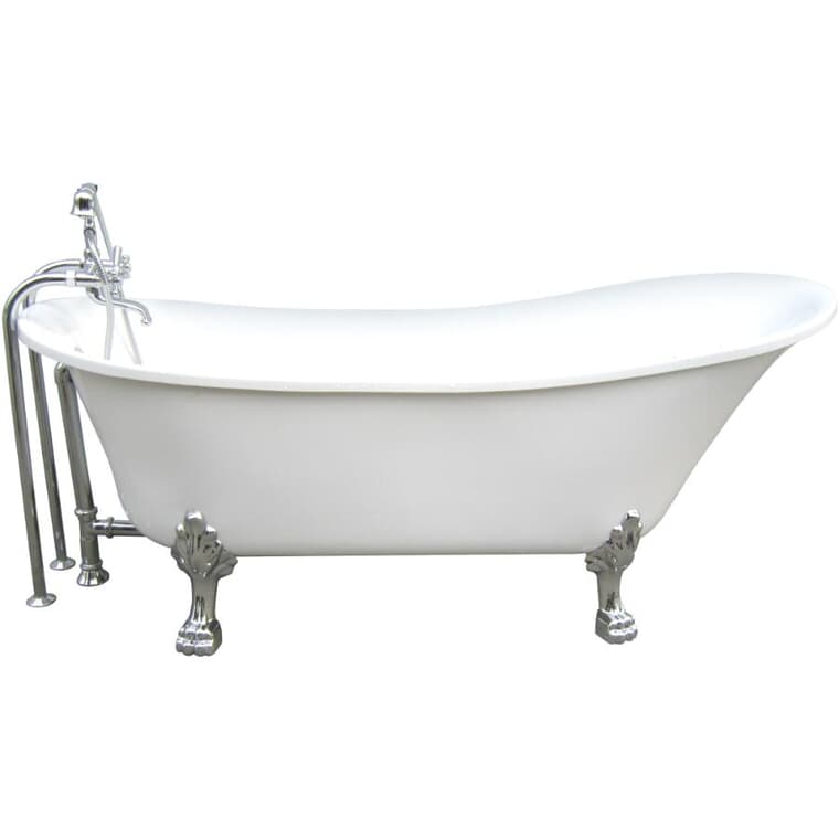 69" Freestanding Acrylic Clawfoot Tub - White & Chrome Accessories