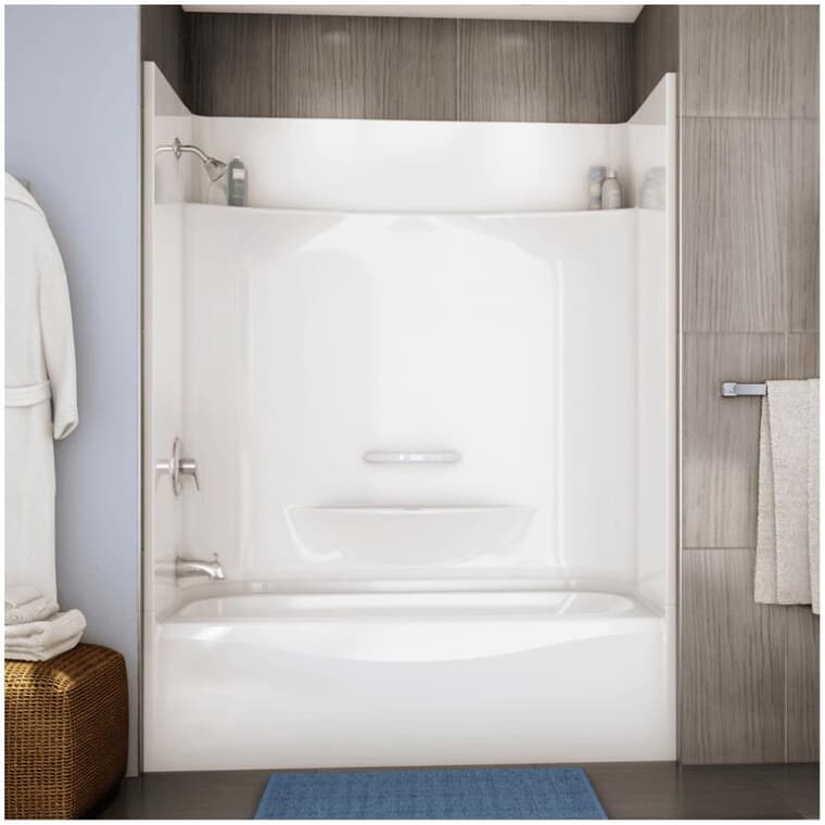 Baignoire et douche blanche Essence AcrylX, drain à gauche, 4 pièces, sans toit