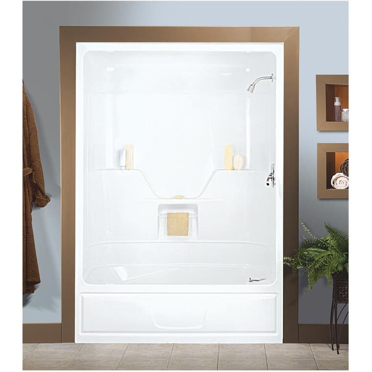 Baignoire+douche en acrylique Aspen de 60 x 31 po avec drain à gauche, 1 pièce, blanc