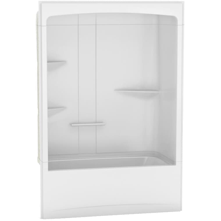Baignoire et douche Camelia en acrylique blanc avec toit et drain à droite, 3 pièces