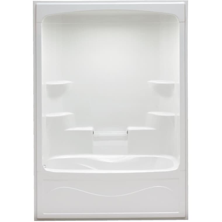 Baignoire+douche en acrylique blanche Liberty de 60 x 33,5 po avec drain à gauche, 1 pièce