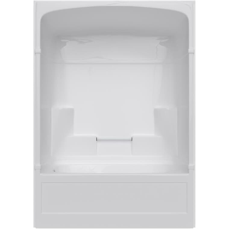 Baignoire et douche blanc os en acrylique, drain à gauche, 3 pièces, avec support lombaire