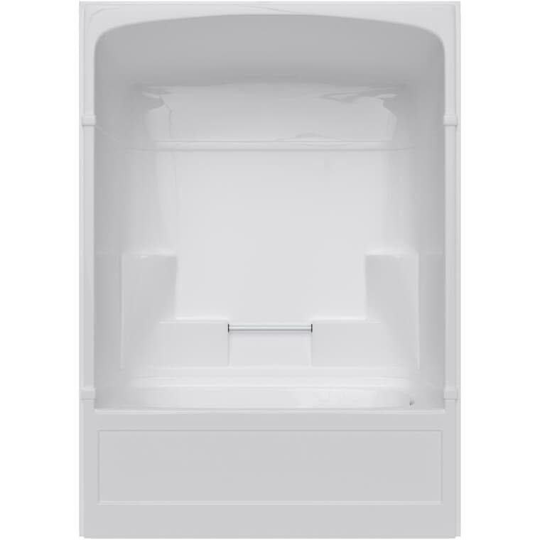 Baignoire et douche blanche en acrylique, drain à droite, 3 pièces, avec support lombaire