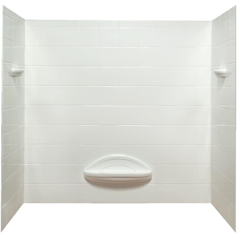 58" 5 Piece Polystyrene Tile Look Tub Wall - White