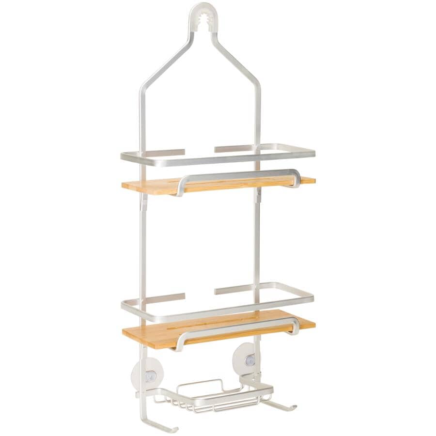 INSTYLE:Bamboo 2 Tier Shower Caddy - with Soap Dish, Silver