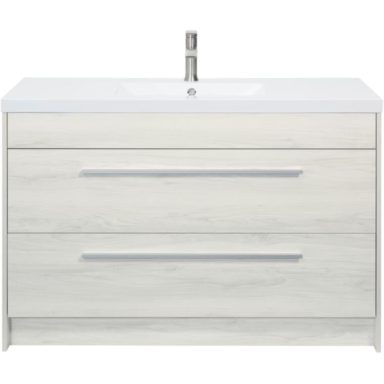 Meuble-lavabo Relax grain de bois blanc avec dessus en marbre synthétique, 48 po de largeur x 21 po de profondeur