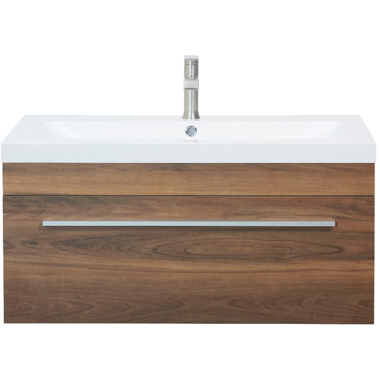 36" W x 19" D Relax Wall Hung Vanity with Synthetic Marble Top - Chestnut