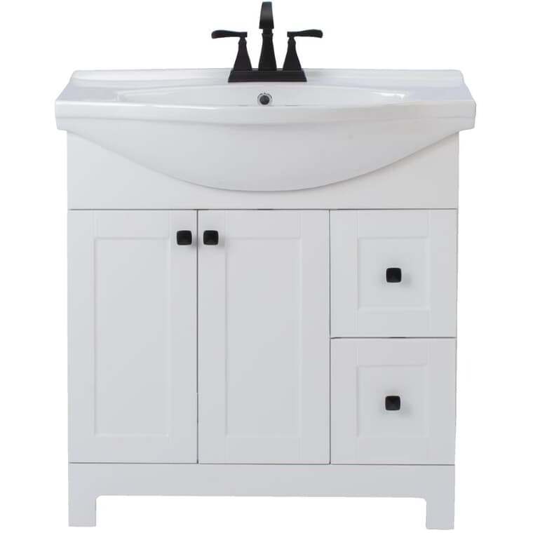 Meuble-lavabo Clare avec dessus en porcelaine vitrifiée, blanc, 32 po de largeur x 19 po de profondeur