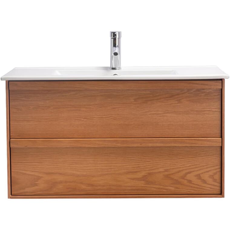 36" W x 18" D Renna Wall Hung Vanity with Porcelain Top - Light Oak