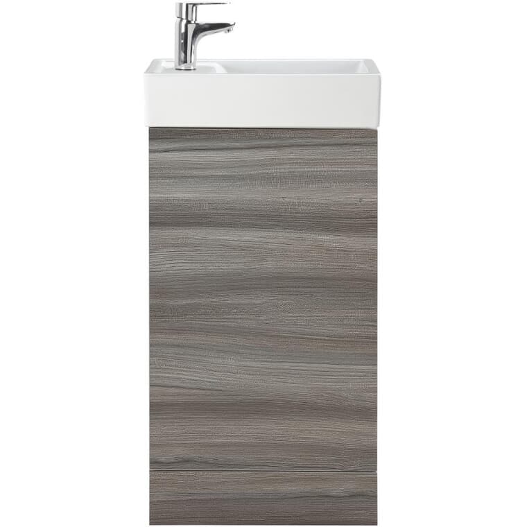 Meuble-lavabo Rylee avec dessus en porcelaine vitrifiée, gris foncé, 16,5 po de largeur x 9 po de profondeur