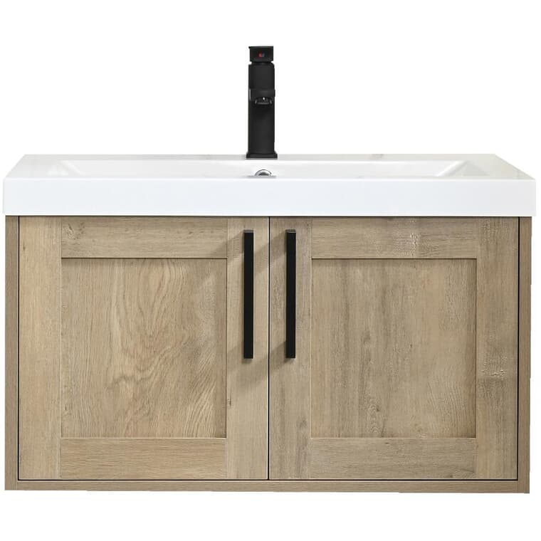 30" W x 19" D Coastal Wall Hung Vanity with Synthetic Marble Top - Two Doors, Birch