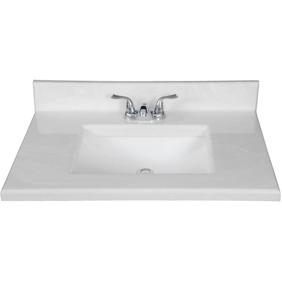 MATRIX DESIGNS:31" x 19" Cultured Marble Vanity Top with Rectangular Sink - White