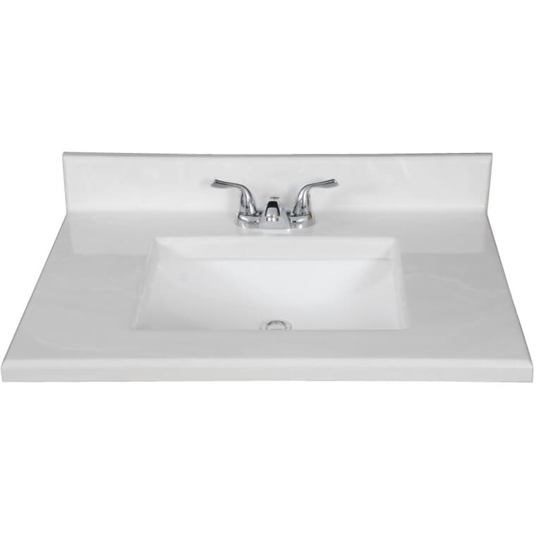 31" x 19" Cultured Marble Vanity Top with Rectangular Sink - White