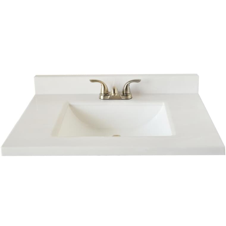 Dessus de meuble-lavabo de 37 po x 22 po en similimarbre avec évier rectangulaire, blanc