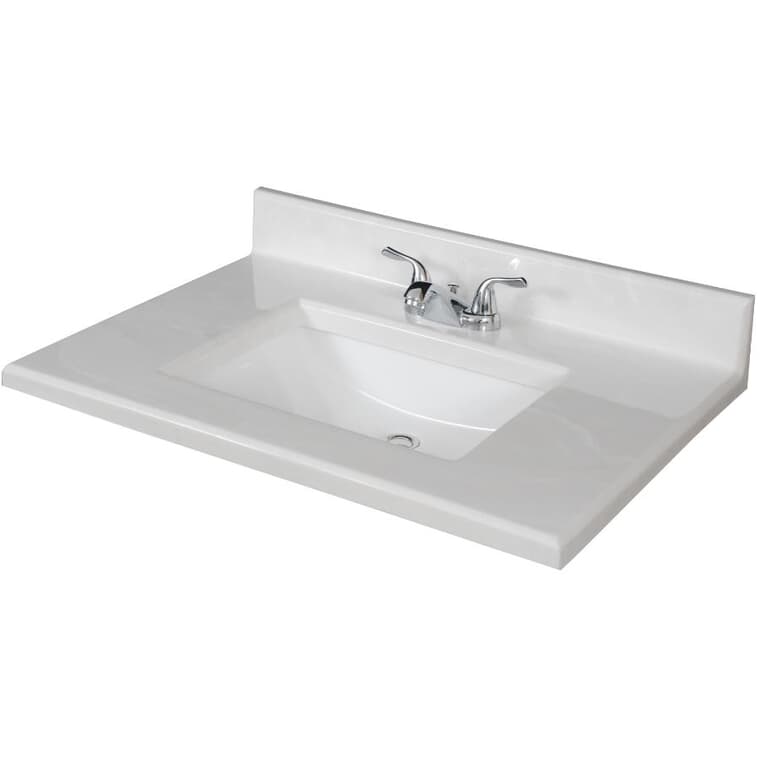 Dessus de meuble-lavabo de 49 po x 22 po en similimarbre avec évier rectangulaire, blanc