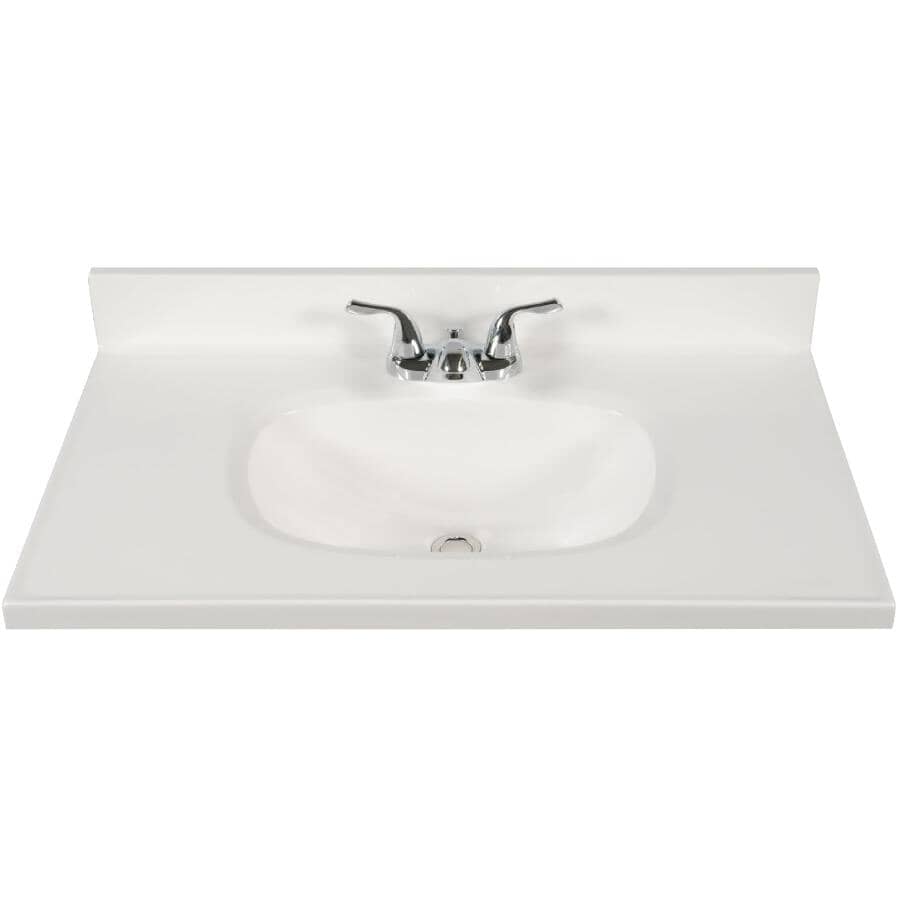 MATRIX DESIGNS:25" x 19" Cultured Marble Vanity Top with Rectangular Sink - Solid White
