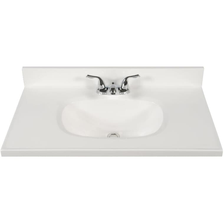 31" x 19" Cultured Marble Vanity Top with Rectangular Sink - Solid White