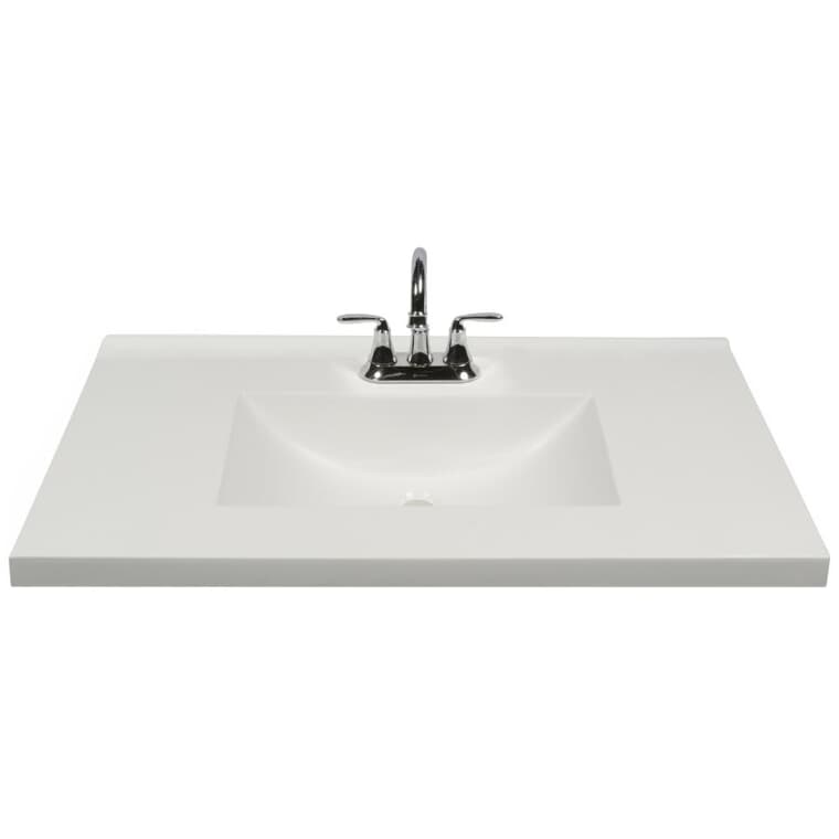 Dessus de meuble-lavabo de 31 po x 19 po en similimarbre avec évier rectangulaire, blanc