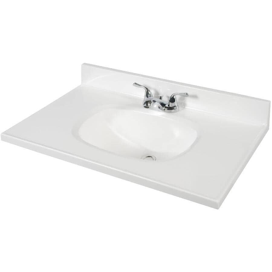 MATRIX DESIGNS:37" x 19" Cultured Marble Vanity Top with Rectangular Sink - Solid White
