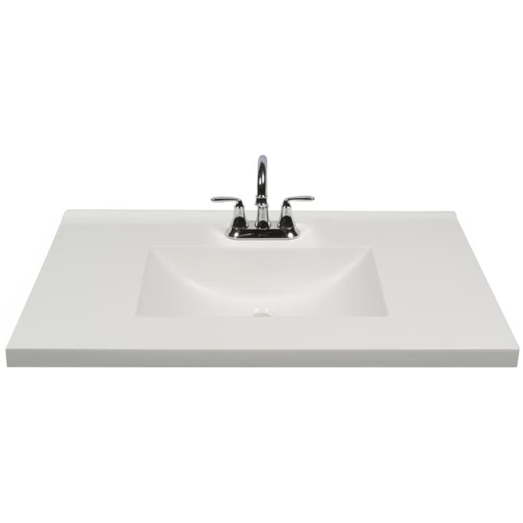Dessus de meuble-lavabo de 31 po x 22 po en similimarbre avec évier rectangulaire, blanc