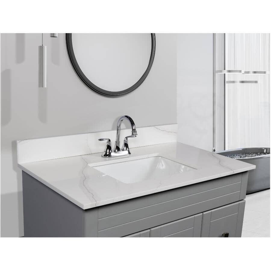 MATRIX DESIGNS 49" x 22" Quartz Vanity Top with Rectangular Ceramic ...